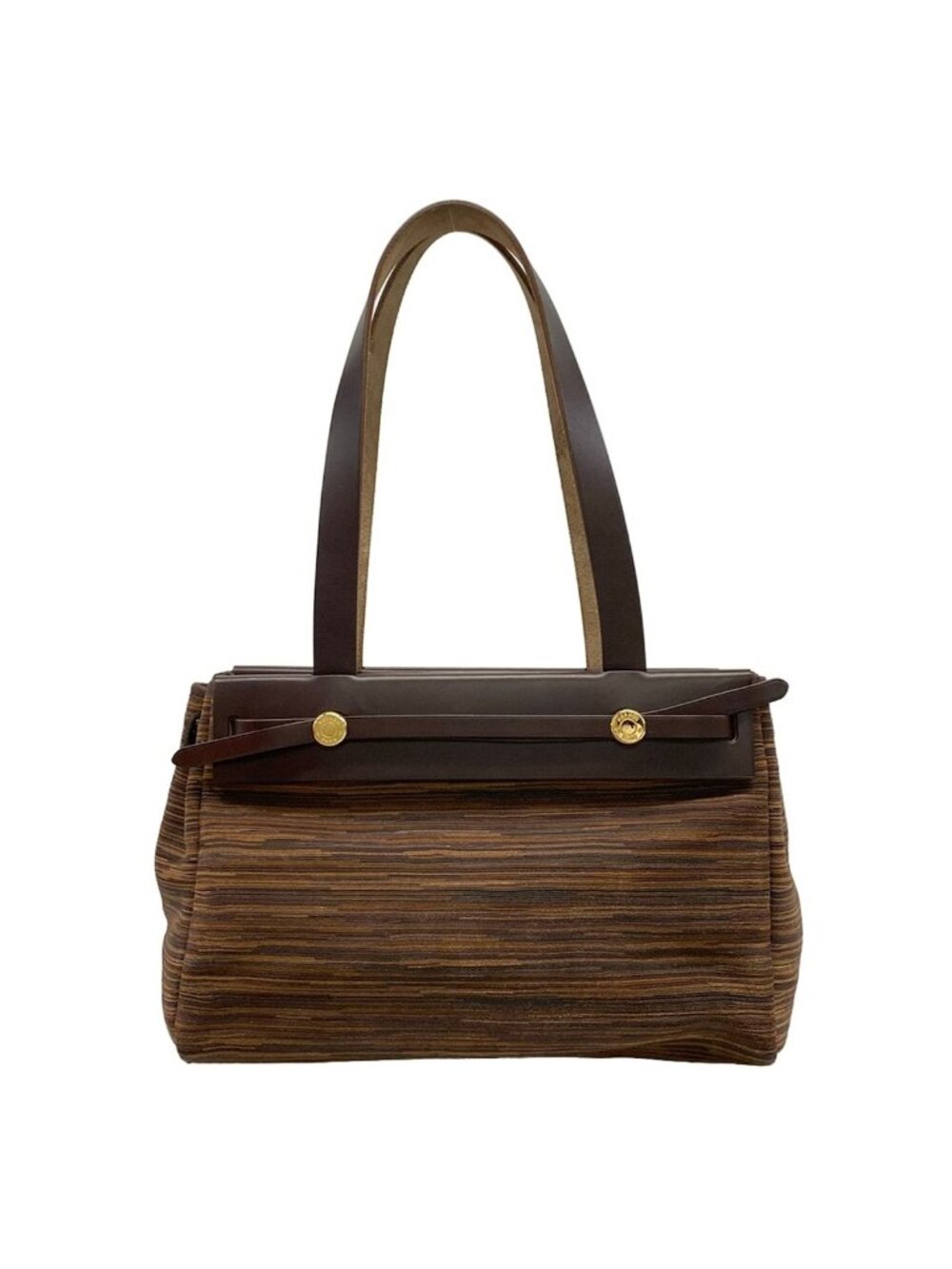 Hermes Tote Bag Herbag Cabas PM Dark Brown Multi Gold
